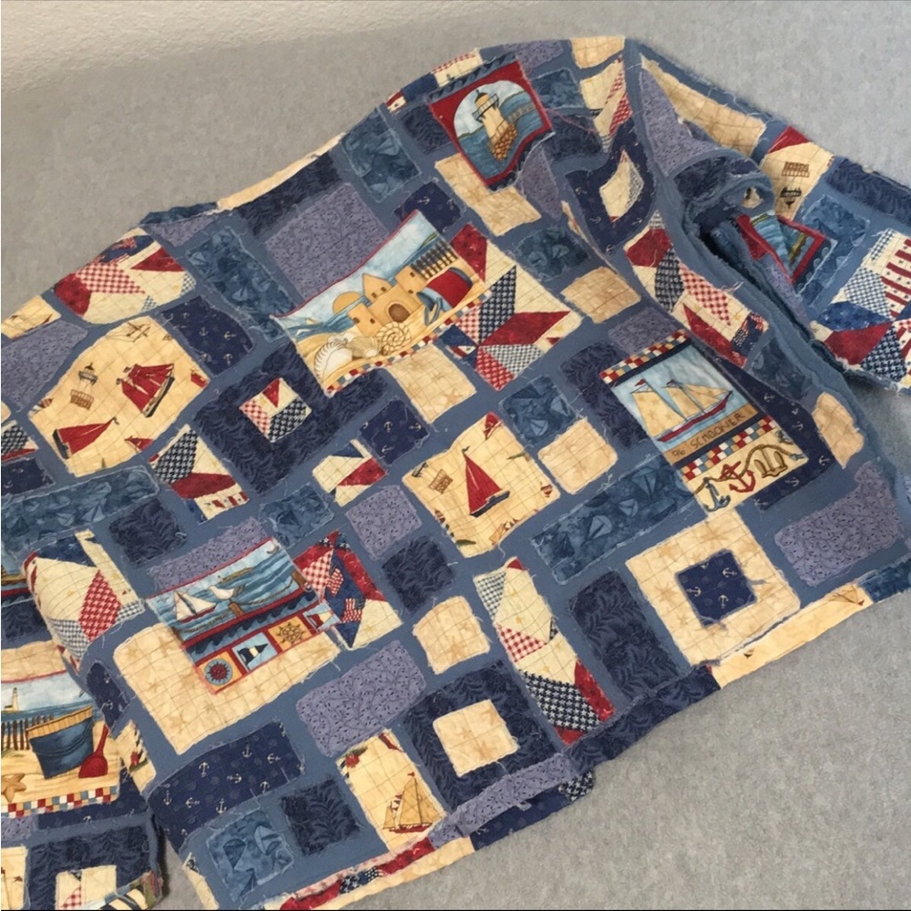 Quilted Patchwork Jacket Size 1X Boxy Oversized Coastal Nautical Country Artsy - Picture 8 of 13